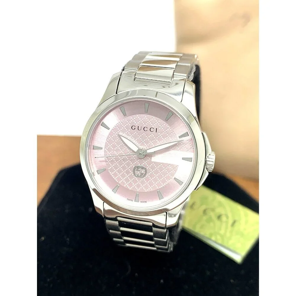 Gucci Women's Watch YA1265047 G-Timeless Swiss Quartz Pink Dial Steel 27mm